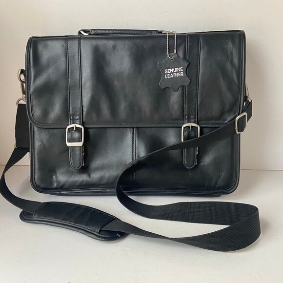 Protocol Leather Briefcase Messenger Bag Satchel Attaché Laptop Case Expandable - Picture 1 of 16